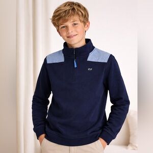 Vineyard Vines Boys Quarter Zip Pullover Navy Blue Seersucker Shoulders (8-10) L